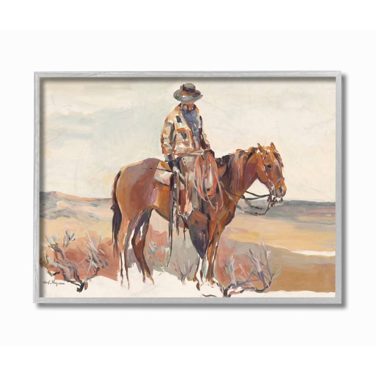 Stupell Industries Cowboy Fields And Farm Western Painting in Gray Frame Wall Art